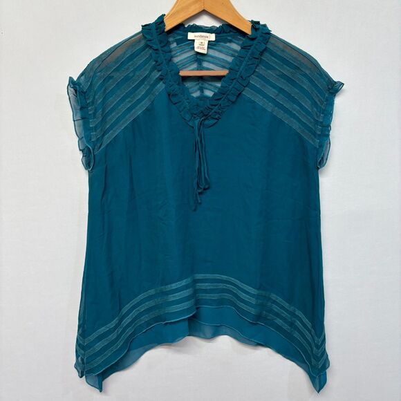 Sundance Women Sheer Ruffle 100% Silk Blouse Top Shirt Size Medium C037 -6 - Picture 1 of 14